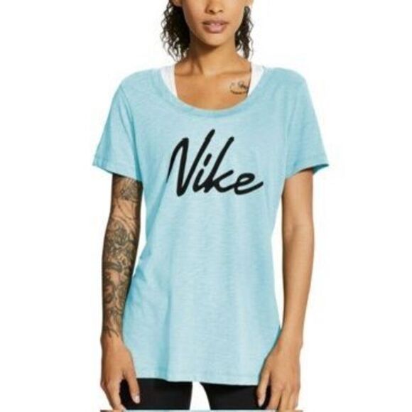 Nike Women's Dri-fit Script-Logo Training T-Shirt Size M‎ - Picture 1 of 3